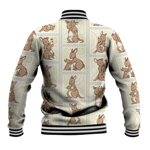 Kangaroo Australia Mother's Day Baseball Jacket Mum and Joey Memory Aboriginal Stamp Seamless Style