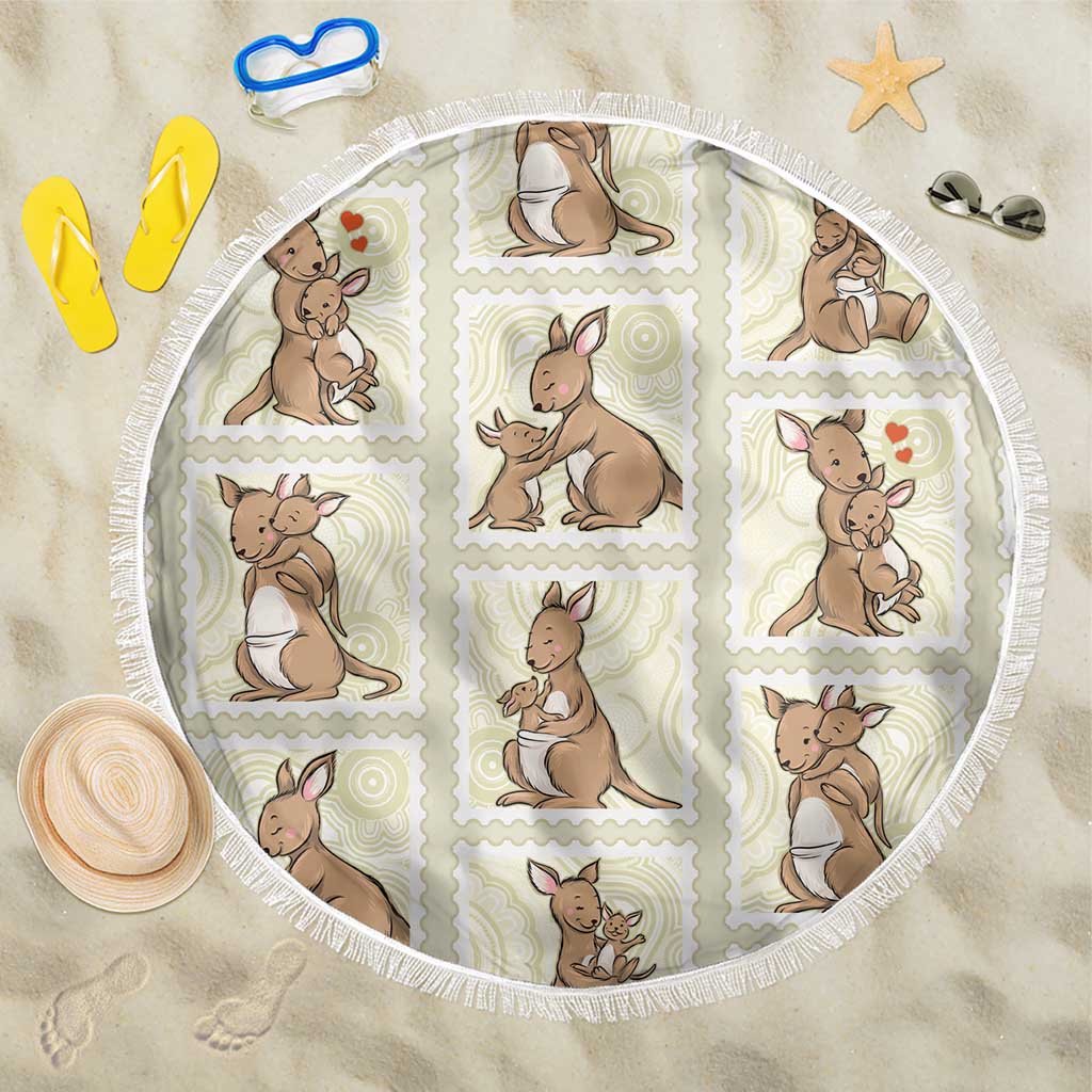 Kangaroo Australia Mother's Day Beach Blanket Mum and Joey Memory Aboriginal Stamp Seamless Style