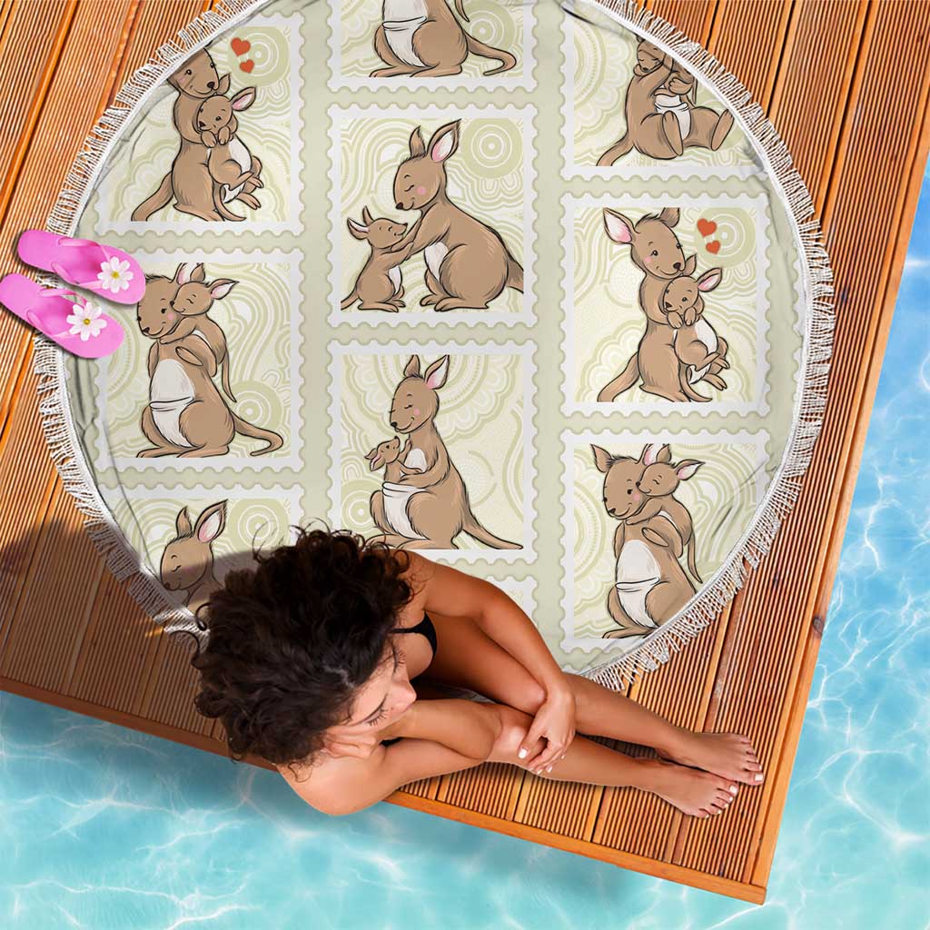 Kangaroo Australia Mother's Day Beach Blanket Mum and Joey Memory Aboriginal Stamp Seamless Style