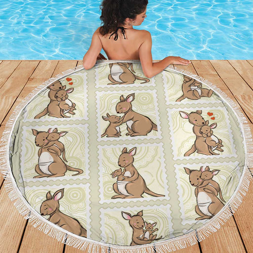 Kangaroo Australia Mother's Day Beach Blanket Mum and Joey Memory Aboriginal Stamp Seamless Style