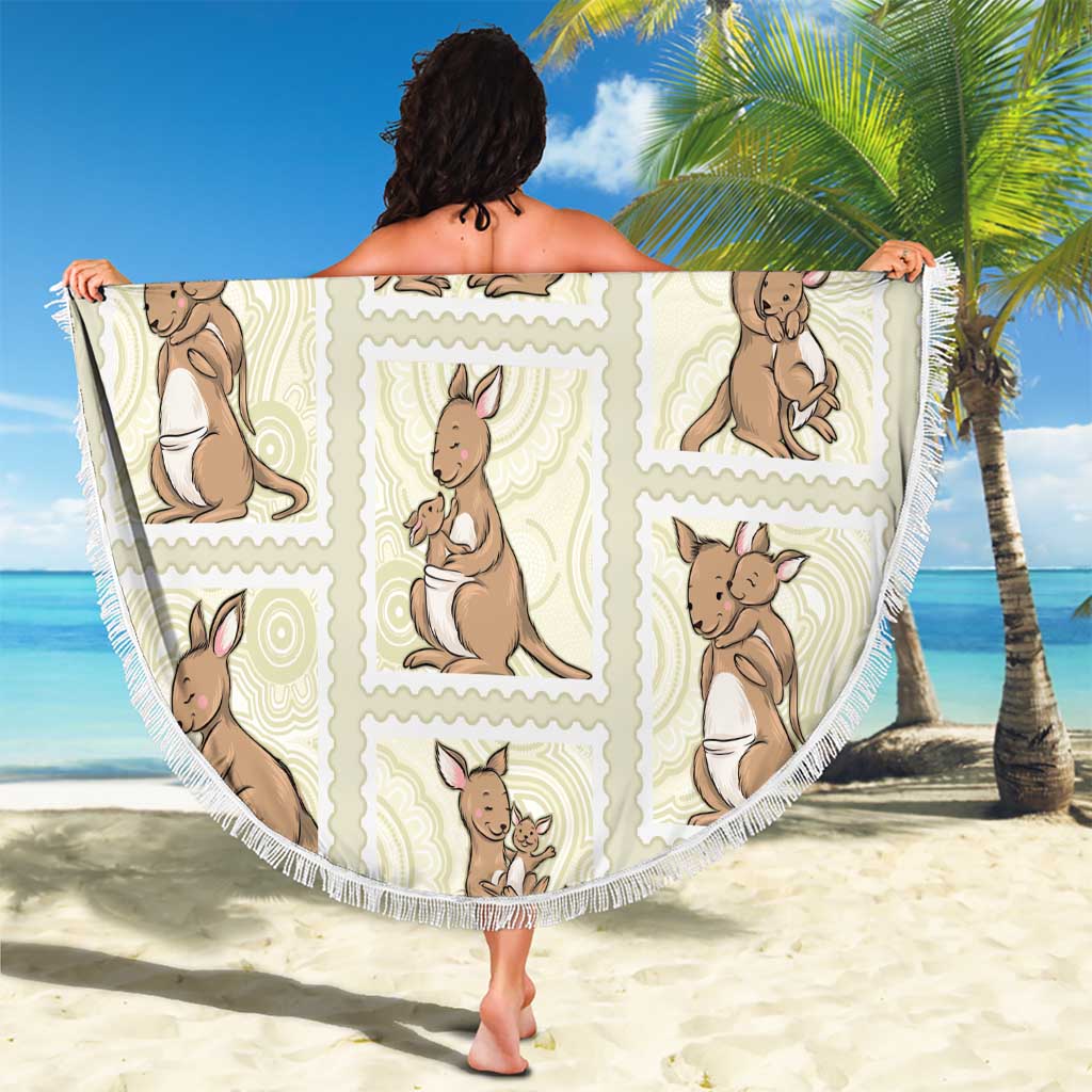 Kangaroo Australia Mother's Day Beach Blanket Mum and Joey Memory Aboriginal Stamp Seamless Style