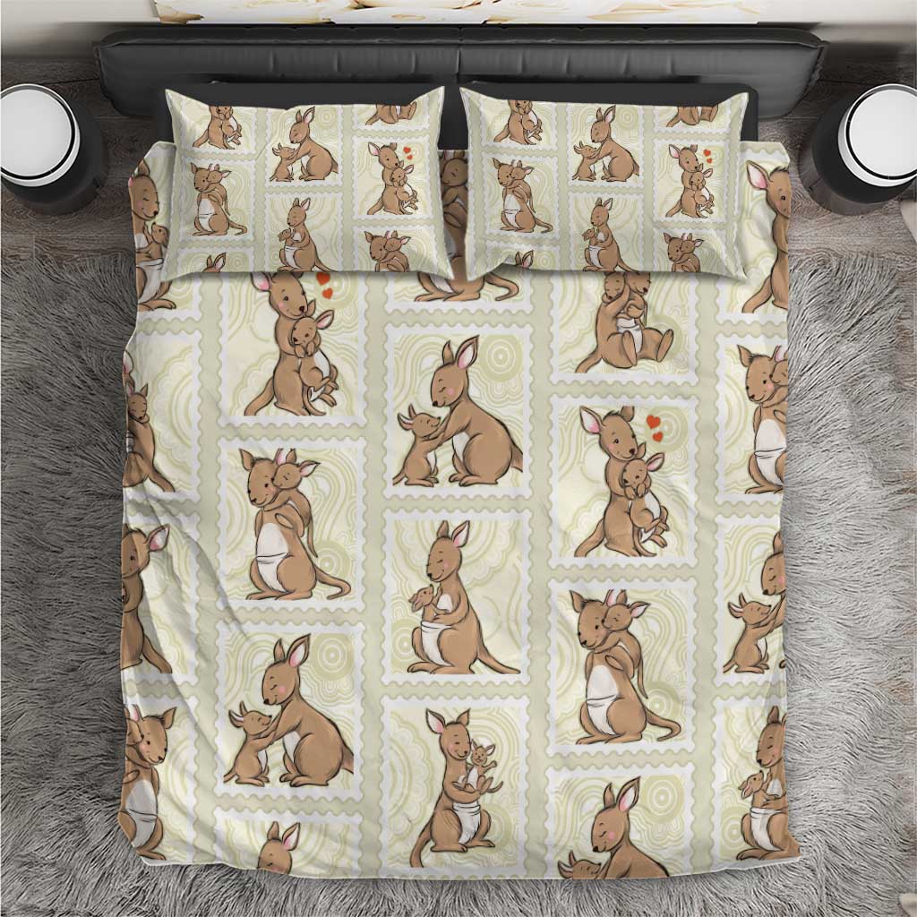 Kangaroo Australia Mother's Day Bedding Set Mum and Joey Memory Aboriginal Stamp Seamless Style