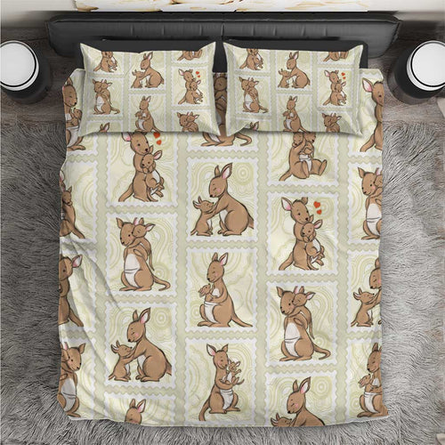 Kangaroo Australia Mother's Day Bedding Set Mum and Joey Memory Aboriginal Stamp Seamless Style
