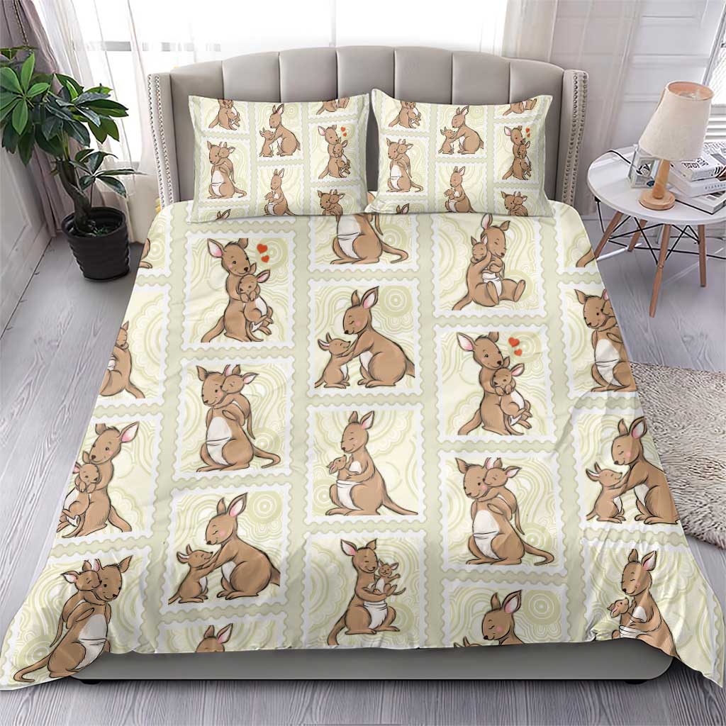 Kangaroo Australia Mother's Day Bedding Set Mum and Joey Memory Aboriginal Stamp Seamless Style