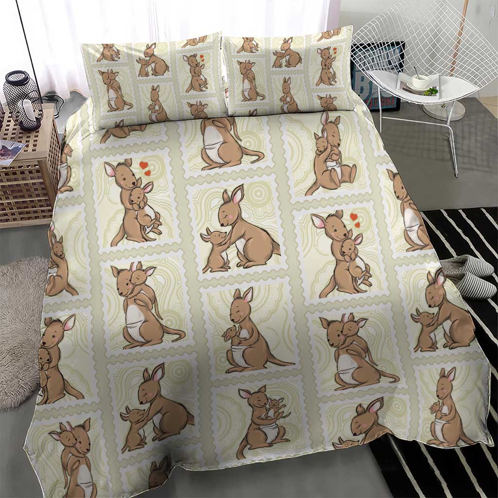 Kangaroo Australia Mother's Day Bedding Set Mum and Joey Memory Aboriginal Stamp Seamless Style