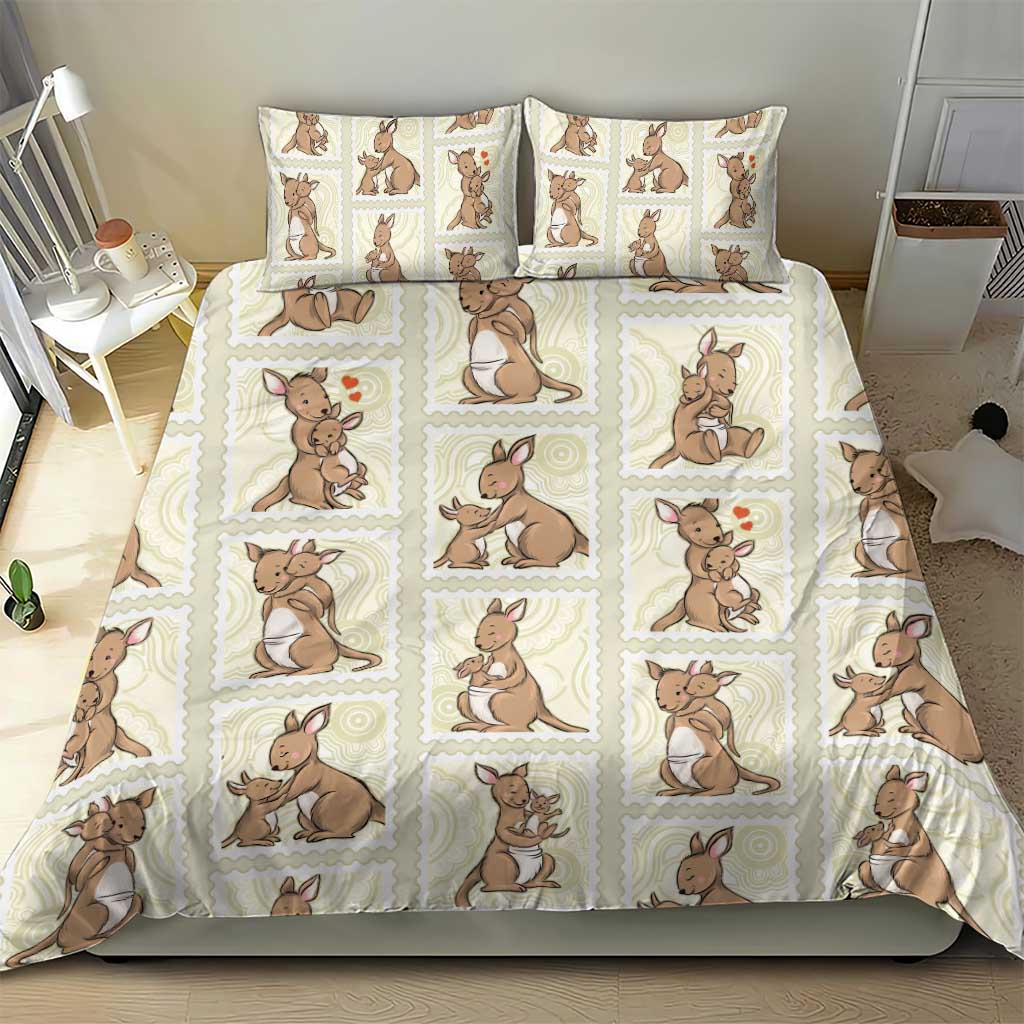 Kangaroo Australia Mother's Day Bedding Set Mum and Joey Memory Aboriginal Stamp Seamless Style