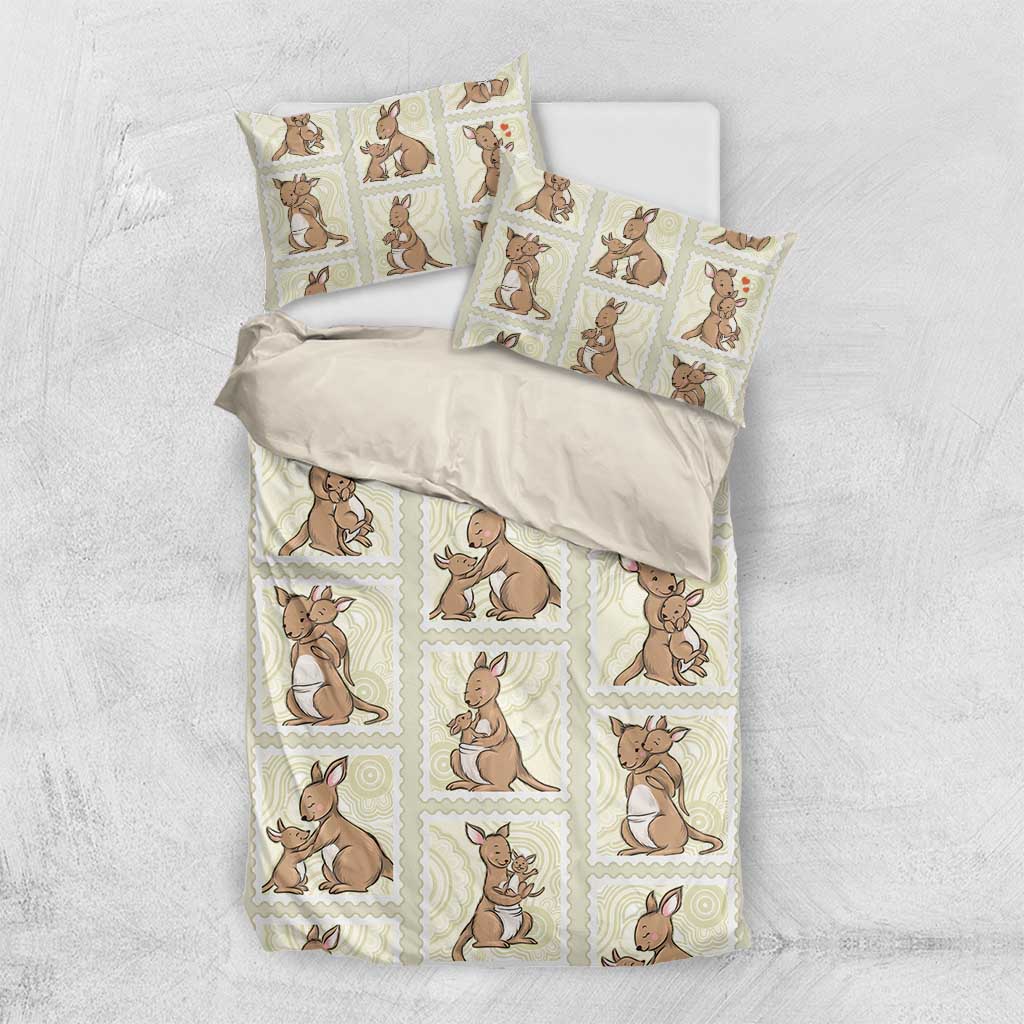 Kangaroo Australia Mother's Day Bedding Set Mum and Joey Memory Aboriginal Stamp Seamless Style