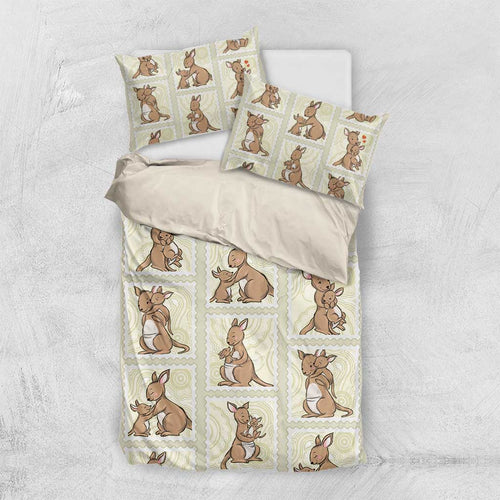 Kangaroo Australia Mother's Day Bedding Set Mum and Joey Memory Aboriginal Stamp Seamless Style