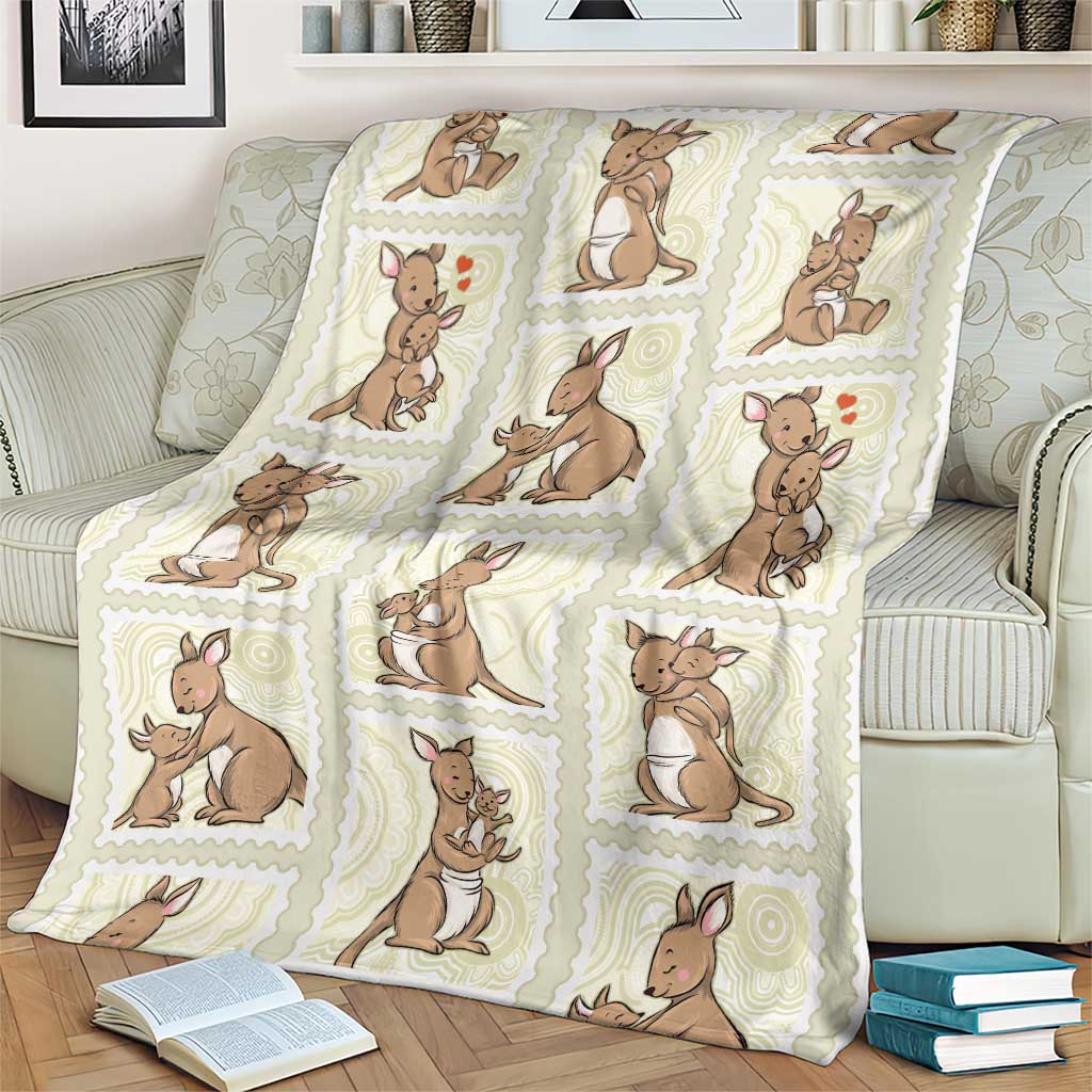 Kangaroo Australia Mother's Day Blanket Mum and Joey Memory Aboriginal Stamp Seamless Style
