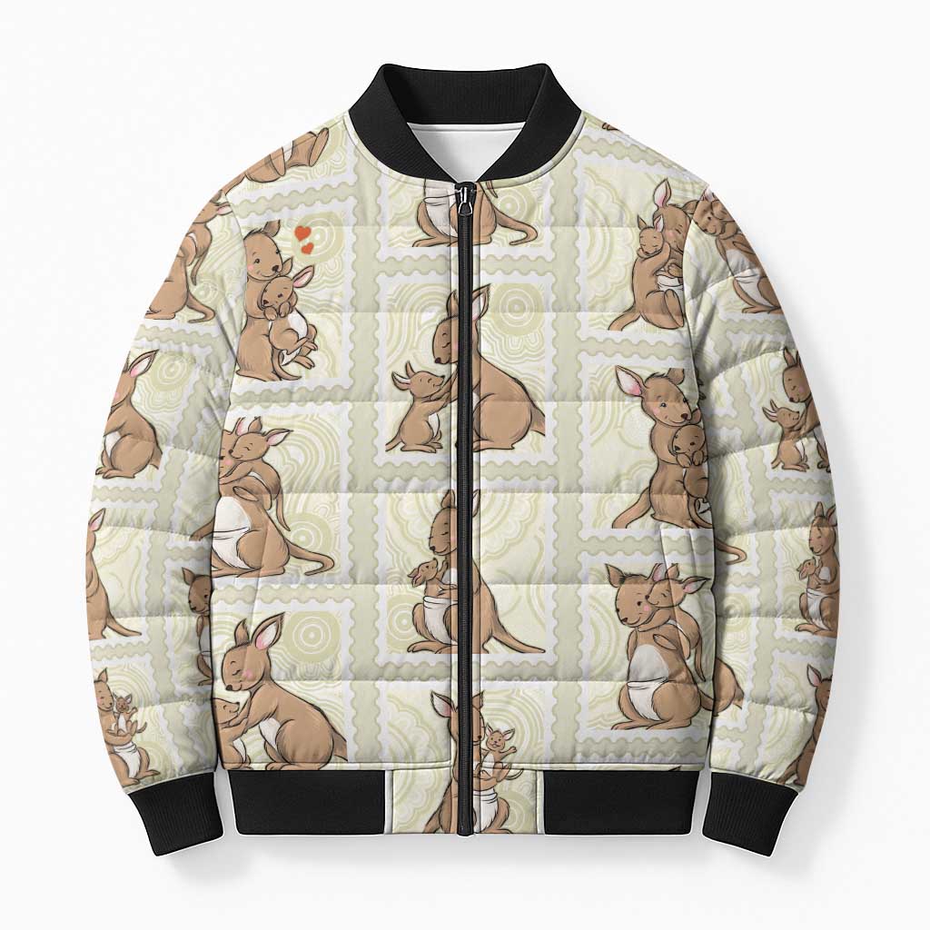Kangaroo Australia Mother's Day Bomber Puffer Jacket Mum and Joey Memory Aboriginal Stamp Seamless Style