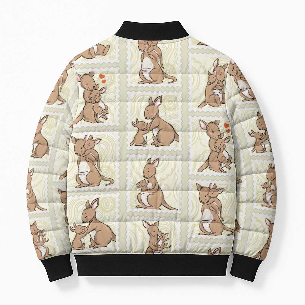 Kangaroo Australia Mother's Day Bomber Puffer Jacket Mum and Joey Memory Aboriginal Stamp Seamless Style