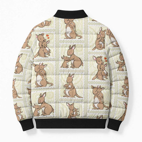 Kangaroo Australia Mother's Day Bomber Puffer Jacket Mum and Joey Memory Aboriginal Stamp Seamless Style
