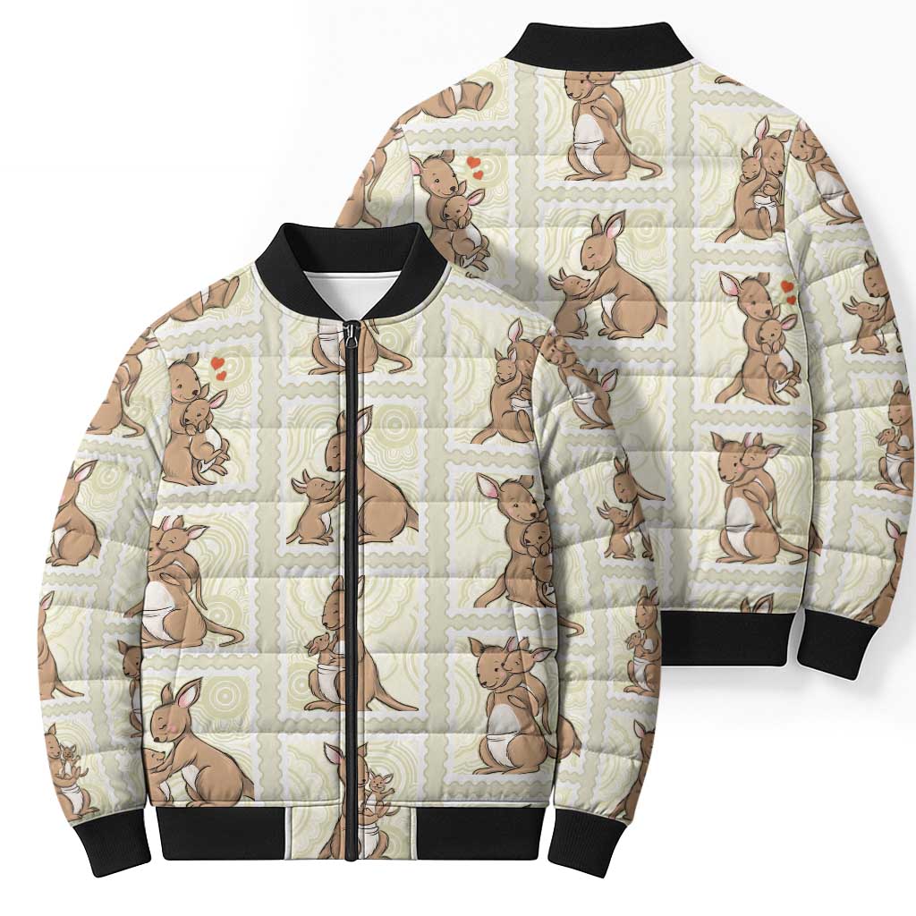 Kangaroo Australia Mother's Day Bomber Puffer Jacket Mum and Joey Memory Aboriginal Stamp Seamless Style