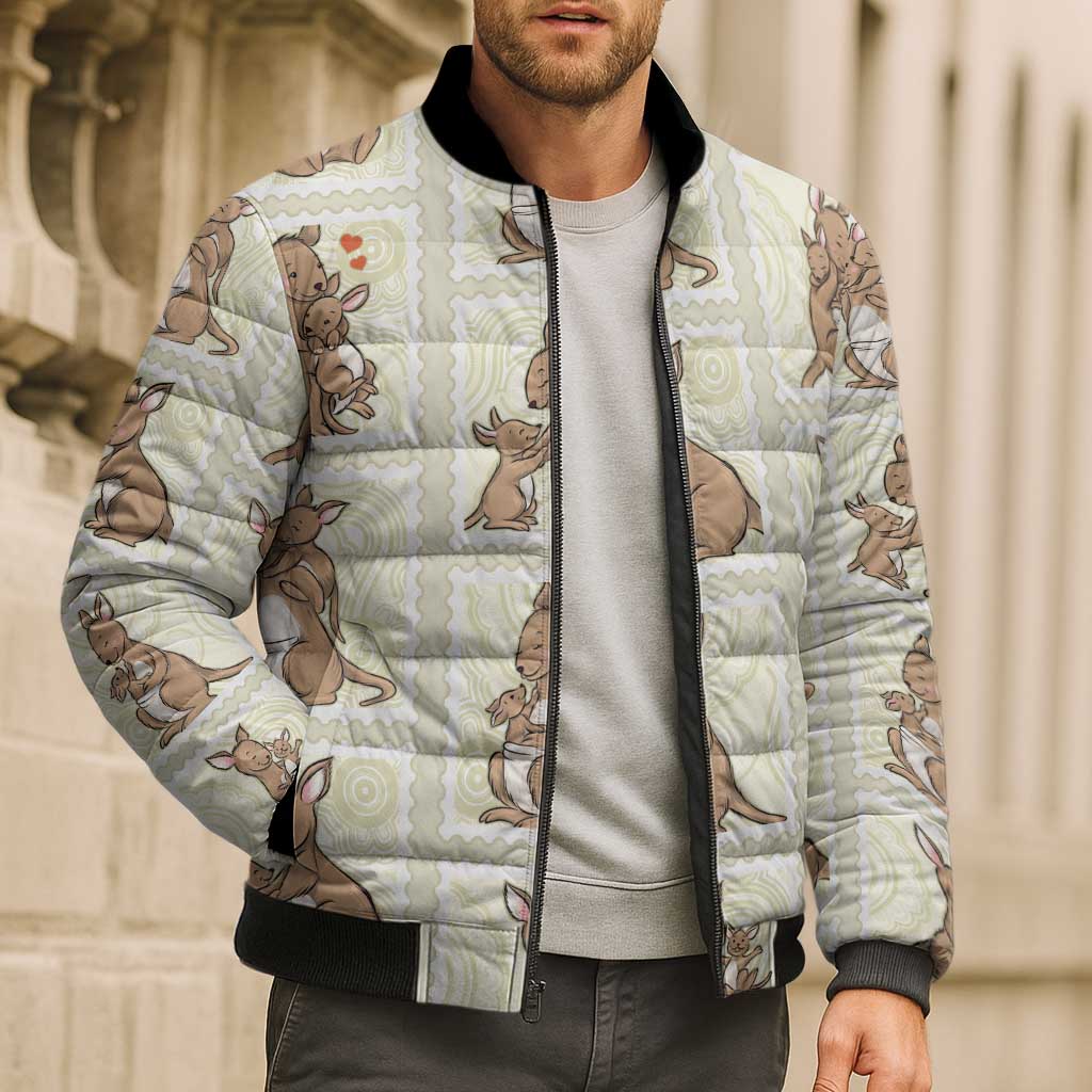Kangaroo Australia Mother's Day Bomber Puffer Jacket Mum and Joey Memory Aboriginal Stamp Seamless Style