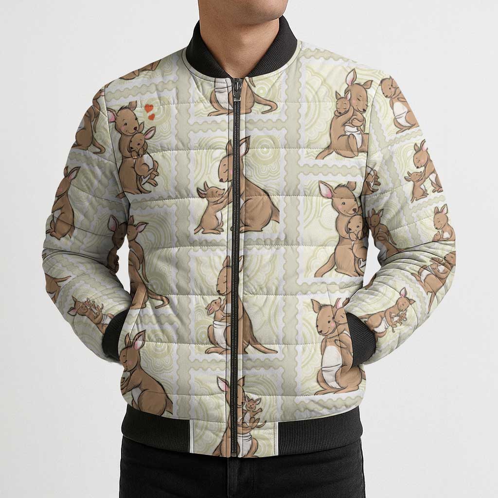 Kangaroo Australia Mother's Day Bomber Puffer Jacket Mum and Joey Memory Aboriginal Stamp Seamless Style