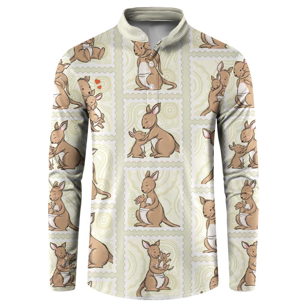 Kangaroo Australia Mother's Day Button Sweatshirt Mum and Joey Memory Aboriginal Stamp Seamless Style