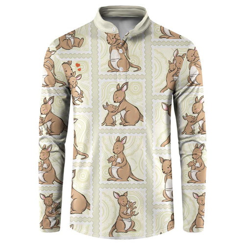 Kangaroo Australia Mother's Day Button Sweatshirt Mum and Joey Memory Aboriginal Stamp Seamless Style