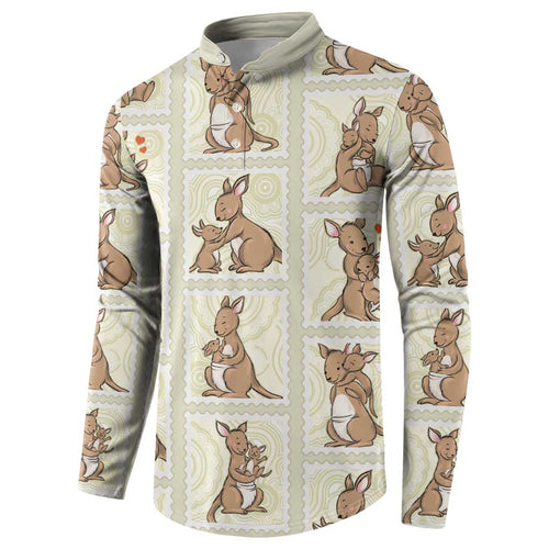 Kangaroo Australia Mother's Day Button Sweatshirt Mum and Joey Memory Aboriginal Stamp Seamless Style