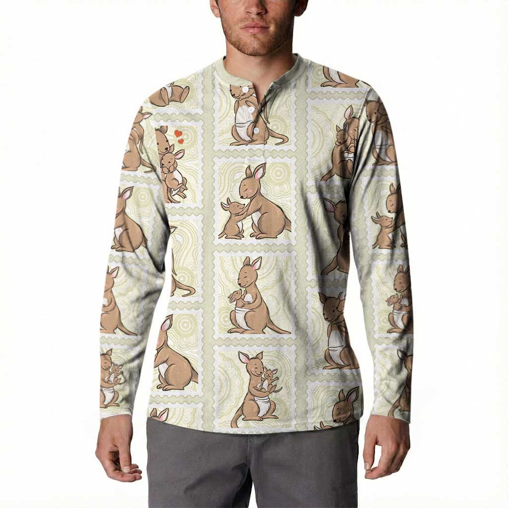 Kangaroo Australia Mother's Day Button Sweatshirt Mum and Joey Memory Aboriginal Stamp Seamless Style