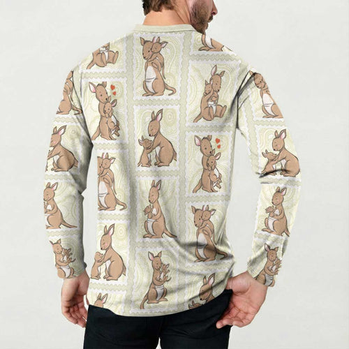 Kangaroo Australia Mother's Day Button Sweatshirt Mum and Joey Memory Aboriginal Stamp Seamless Style