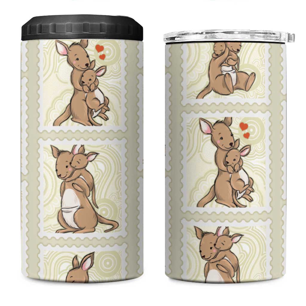 Kangaroo Australia Mother's Day 4 in 1 Can Cooler Tumbler Mum and Joey Memory Aboriginal Stamp Seamless Style
