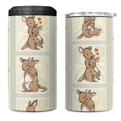 Kangaroo Australia Mother's Day 4 in 1 Can Cooler Tumbler Mum and Joey Memory Aboriginal Stamp Seamless Style