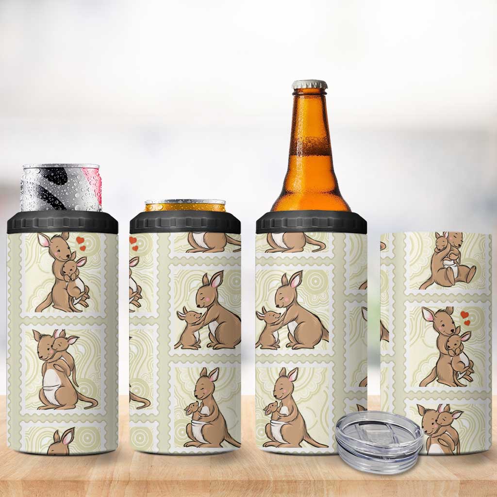 Kangaroo Australia Mother's Day 4 in 1 Can Cooler Tumbler Mum and Joey Memory Aboriginal Stamp Seamless Style