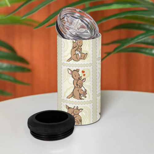 Kangaroo Australia Mother's Day 4 in 1 Can Cooler Tumbler Mum and Joey Memory Aboriginal Stamp Seamless Style