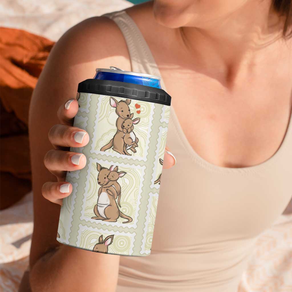 Kangaroo Australia Mother's Day 4 in 1 Can Cooler Tumbler Mum and Joey Memory Aboriginal Stamp Seamless Style