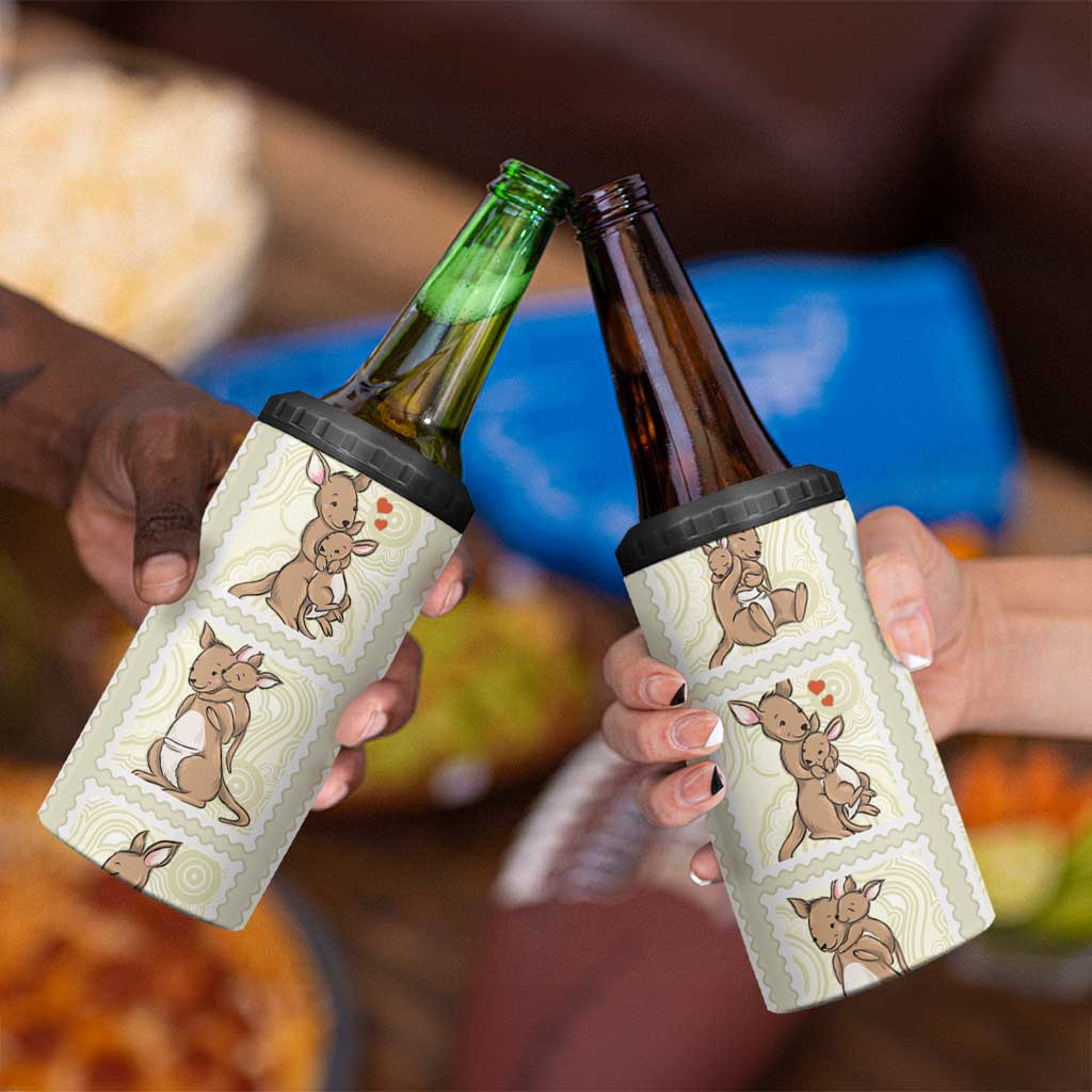 Kangaroo Australia Mother's Day 4 in 1 Can Cooler Tumbler Mum and Joey Memory Aboriginal Stamp Seamless Style