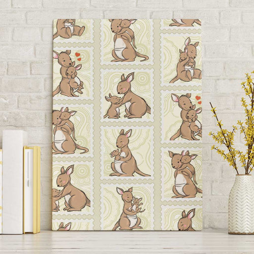 Kangaroo Australia Mother's Day Canvas Wall Art Mum and Joey Memory Aboriginal Stamp Seamless Style
