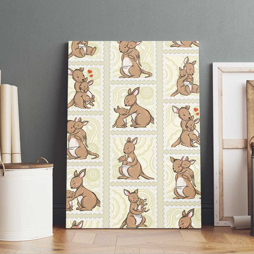 Kangaroo Australia Mother's Day Canvas Wall Art Mum and Joey Memory Aboriginal Stamp Seamless Style