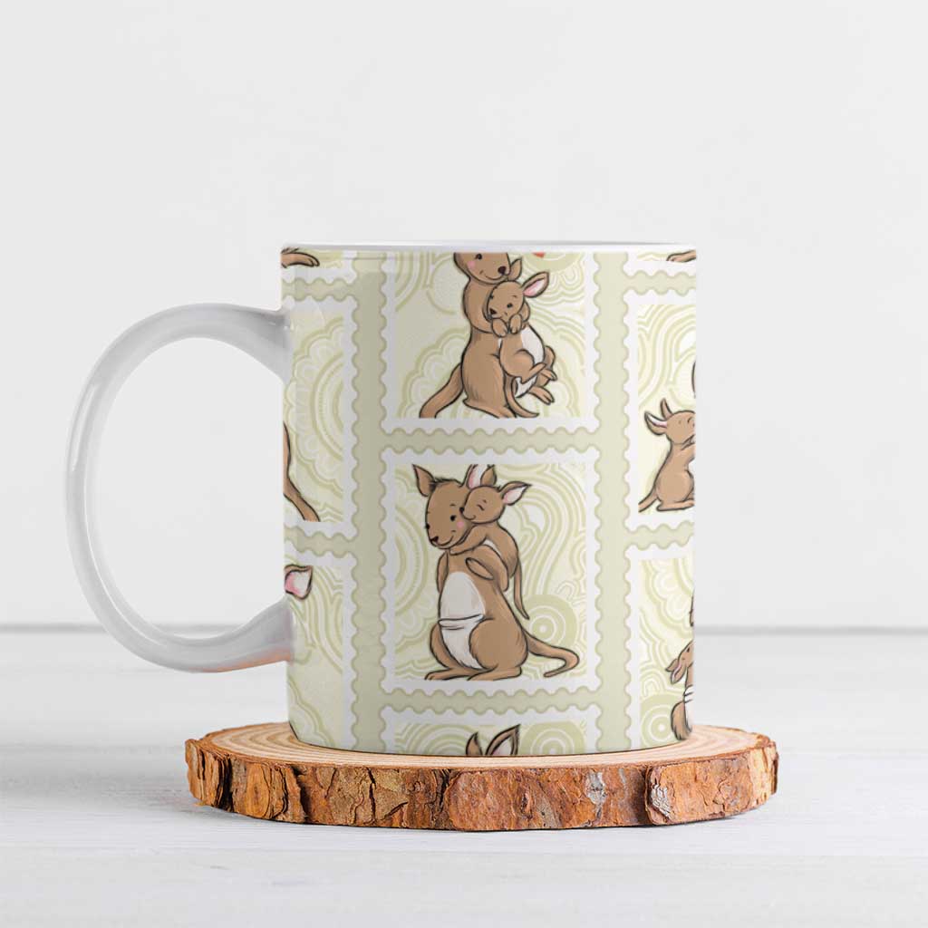 Kangaroo Australia Mother's Day Ceramic Mug Mum and Joey Memory Aboriginal Stamp Seamless Style