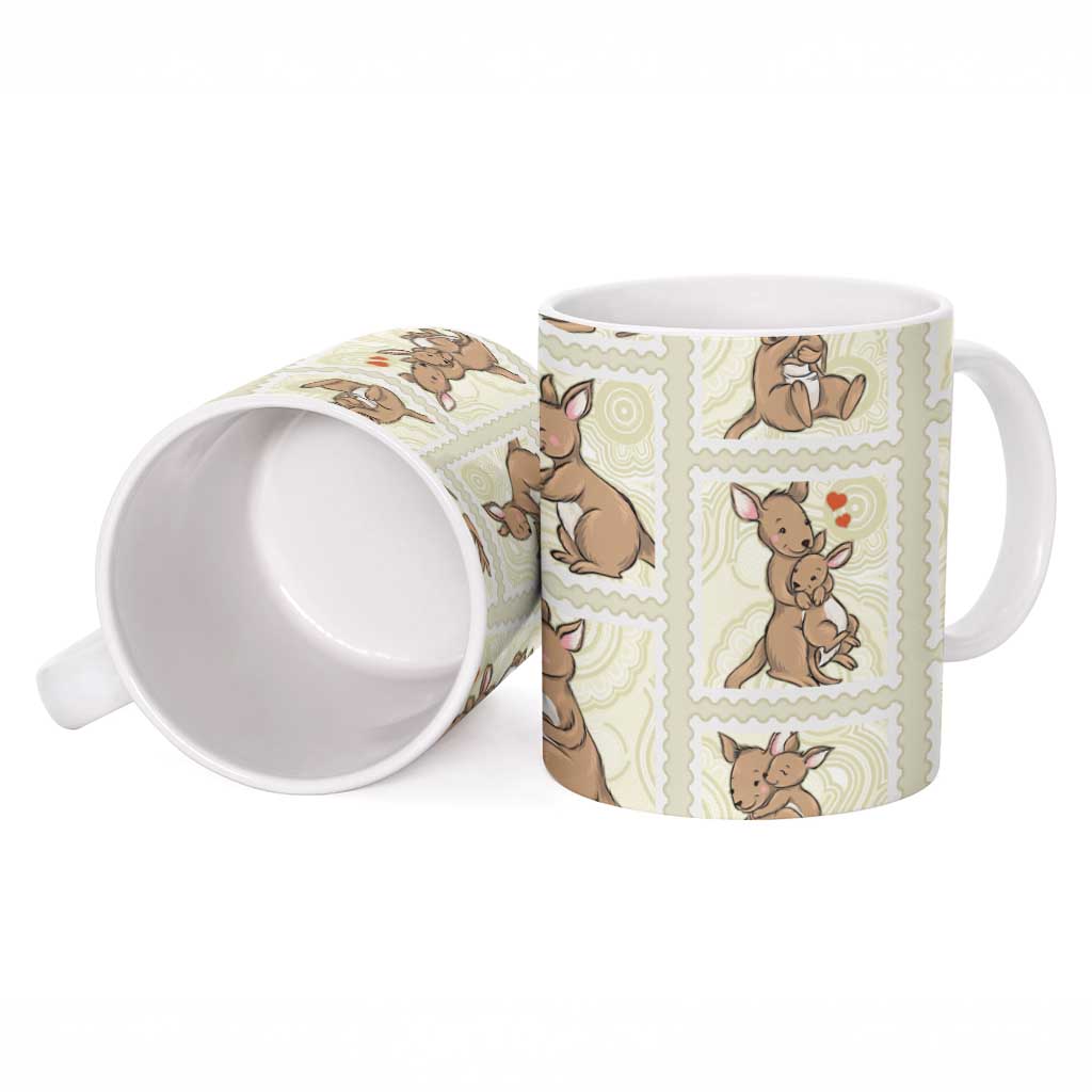 Kangaroo Australia Mother's Day Ceramic Mug Mum and Joey Memory Aboriginal Stamp Seamless Style