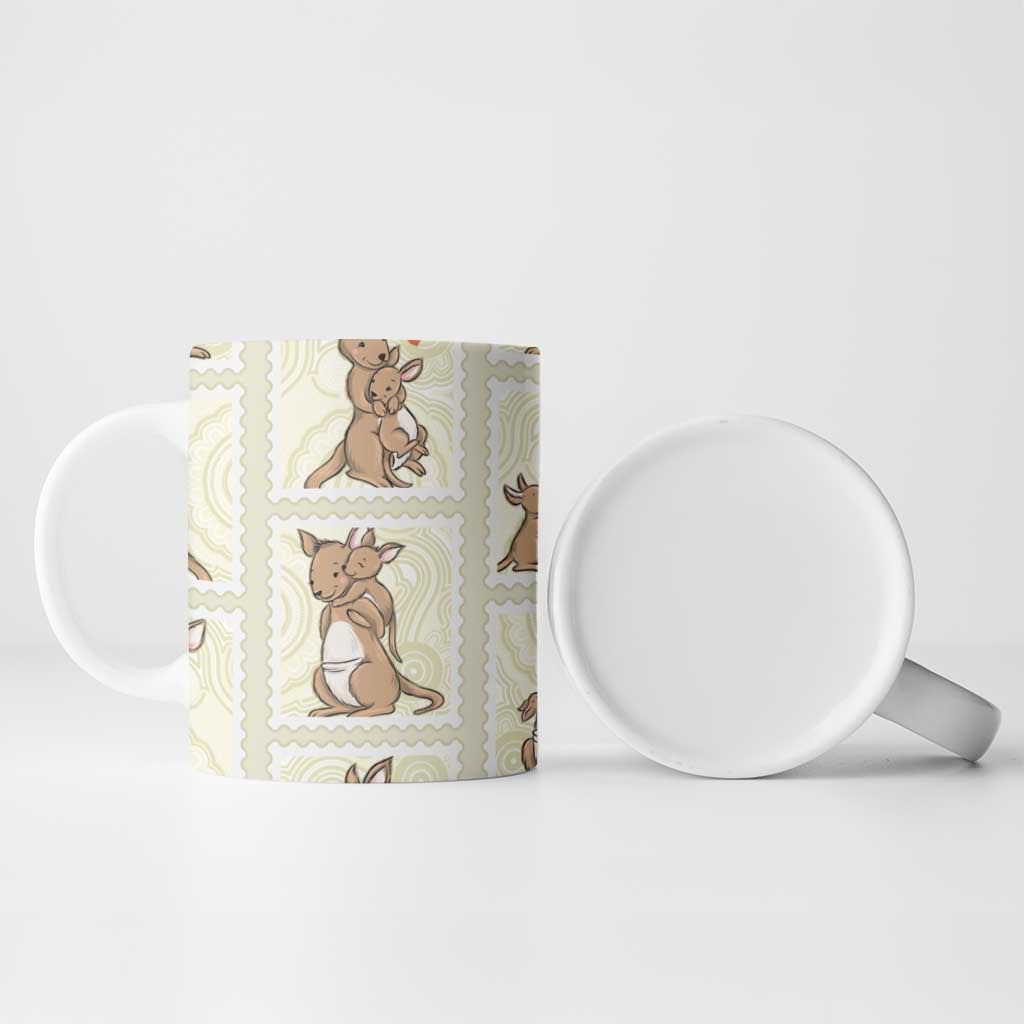 Kangaroo Australia Mother's Day Ceramic Mug Mum and Joey Memory Aboriginal Stamp Seamless Style