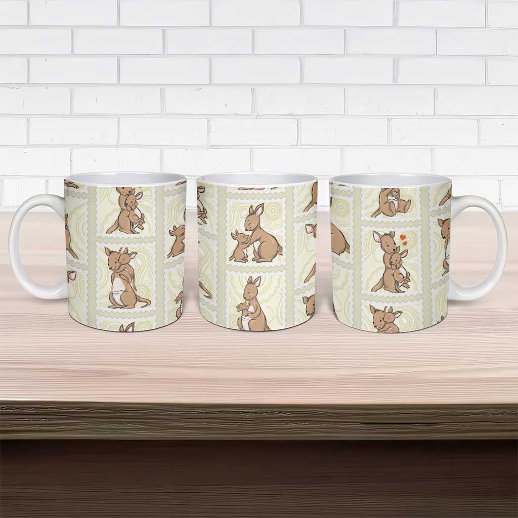 Kangaroo Australia Mother's Day Ceramic Mug Mum and Joey Memory Aboriginal Stamp Seamless Style
