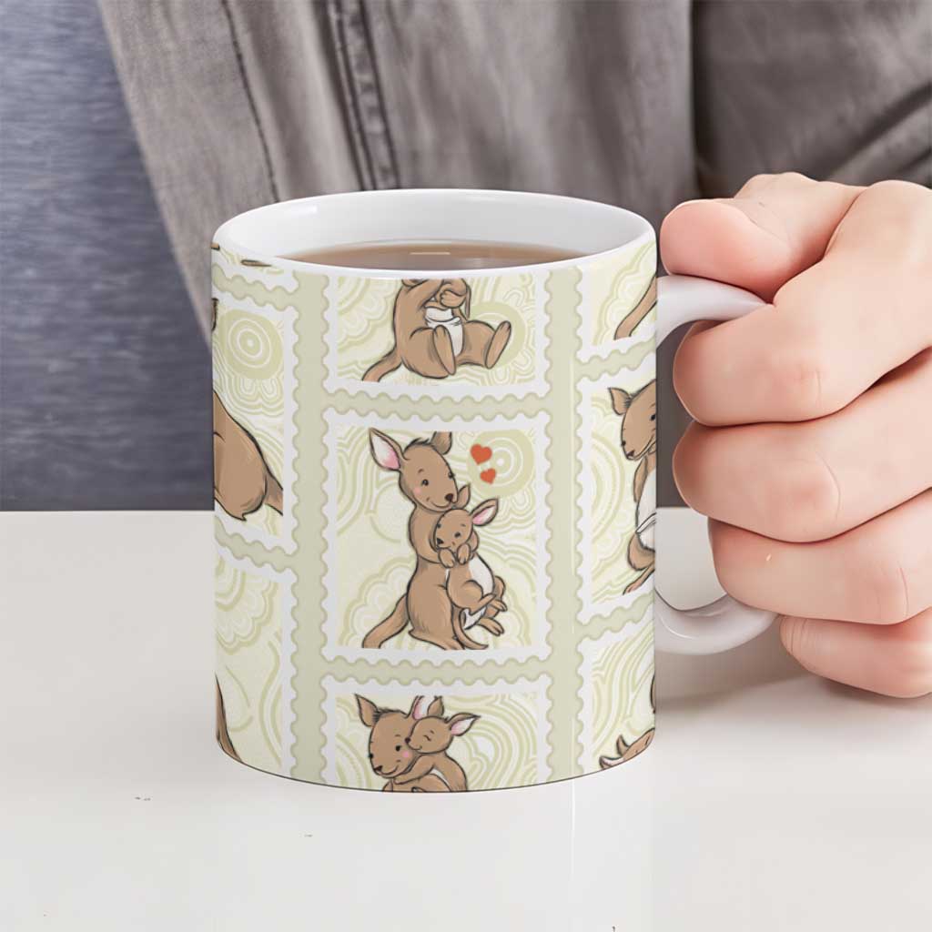 Kangaroo Australia Mother's Day Ceramic Mug Mum and Joey Memory Aboriginal Stamp Seamless Style