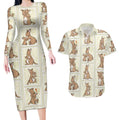 Kangaroo Australia Mother's Day Couples Matching Long Sleeve Bodycon Dress and Hawaiian Shirt Mum and Joey Memory Aboriginal Stamp Seamless Style
