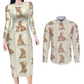 Kangaroo Australia Mother's Day Couples Matching Long Sleeve Bodycon Dress and Long Sleeve Button Shirt Mum and Joey Memory Aboriginal Stamp Seamless Style