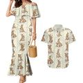 Kangaroo Australia Mother's Day Couples Matching Mermaid Dress and Hawaiian Shirt Mum and Joey Memory Aboriginal Stamp Seamless Style