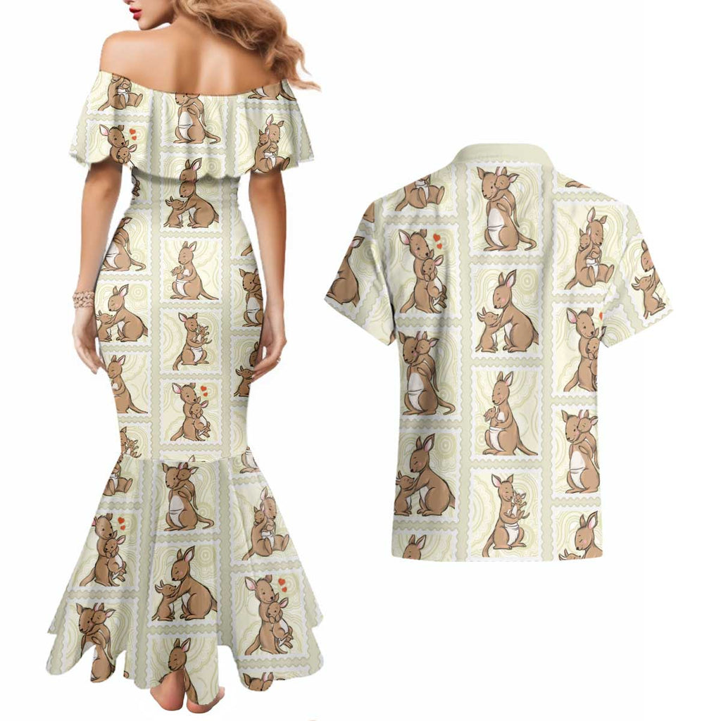 Kangaroo Australia Mother's Day Couples Matching Mermaid Dress and Hawaiian Shirt Mum and Joey Memory Aboriginal Stamp Seamless Style