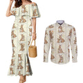 Kangaroo Australia Mother's Day Couples Matching Mermaid Dress and Long Sleeve Button Shirt Mum and Joey Memory Aboriginal Stamp Seamless Style