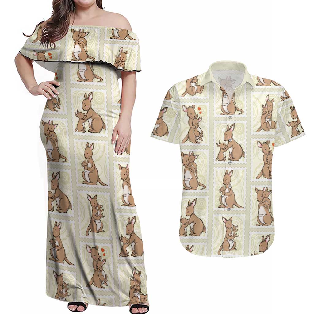 Kangaroo Australia Mother's Day Couples Matching Off Shoulder Maxi Dress and Hawaiian Shirt Mum and Joey Memory Aboriginal Stamp Seamless Style