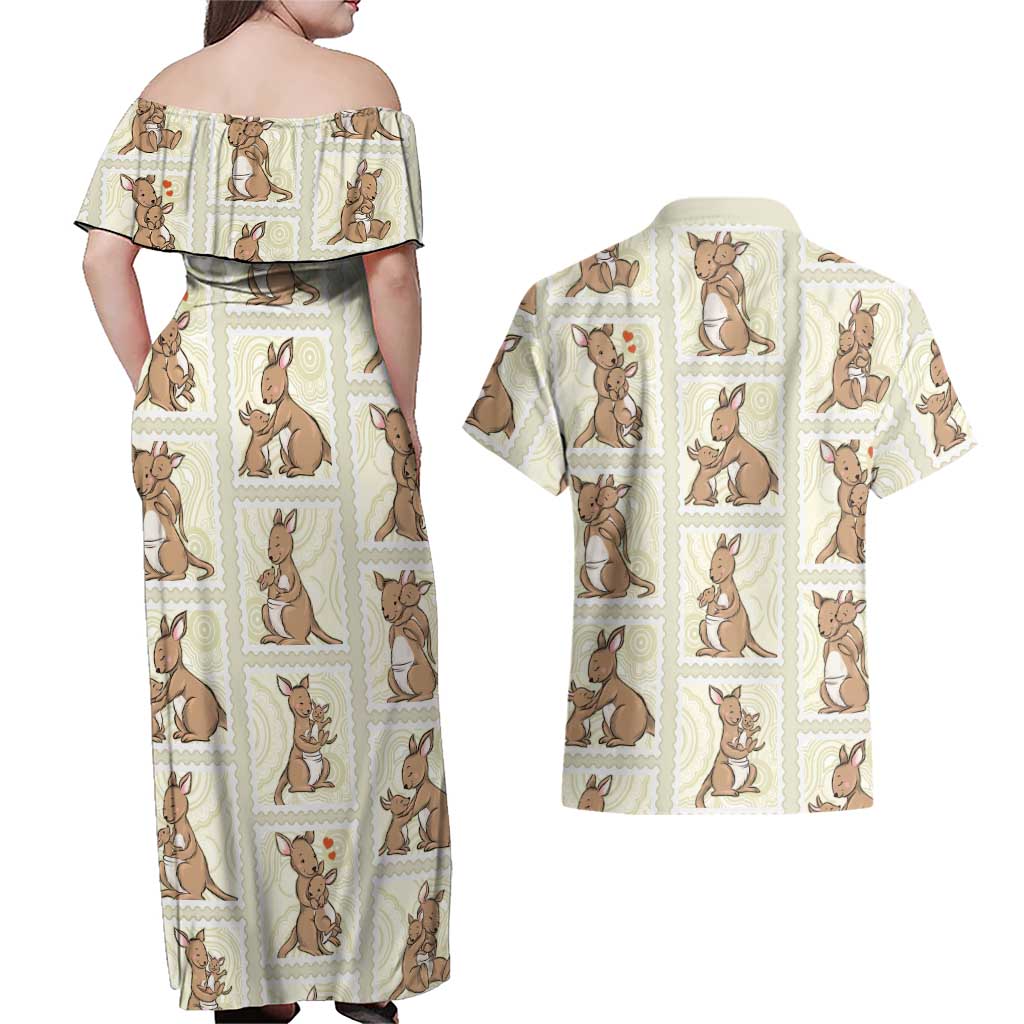 Kangaroo Australia Mother's Day Couples Matching Off Shoulder Maxi Dress and Hawaiian Shirt Mum and Joey Memory Aboriginal Stamp Seamless Style