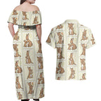 Kangaroo Australia Mother's Day Couples Matching Off Shoulder Maxi Dress and Hawaiian Shirt Mum and Joey Memory Aboriginal Stamp Seamless Style