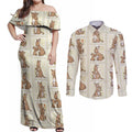 Kangaroo Australia Mother's Day Couples Matching Off Shoulder Maxi Dress and Long Sleeve Button Shirt Mum and Joey Memory Aboriginal Stamp Seamless Style