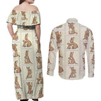Kangaroo Australia Mother's Day Couples Matching Off Shoulder Maxi Dress and Long Sleeve Button Shirt Mum and Joey Memory Aboriginal Stamp Seamless Style