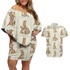 Kangaroo Australia Mother's Day Couples Matching Off Shoulder Short Dress and Hawaiian Shirt Mum and Joey Memory Aboriginal Stamp Seamless Style