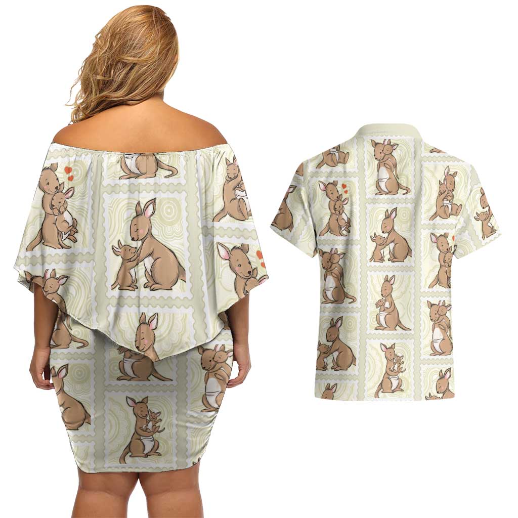 Kangaroo Australia Mother's Day Couples Matching Off Shoulder Short Dress and Hawaiian Shirt Mum and Joey Memory Aboriginal Stamp Seamless Style