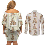 Kangaroo Australia Mother's Day Couples Matching Off Shoulder Short Dress and Long Sleeve Button Shirt Mum and Joey Memory Aboriginal Stamp Seamless Style